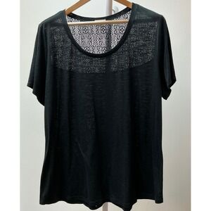 Madison Berkeley Black Lace Inset Short Sleeve Tunic Top Plus Size 3X